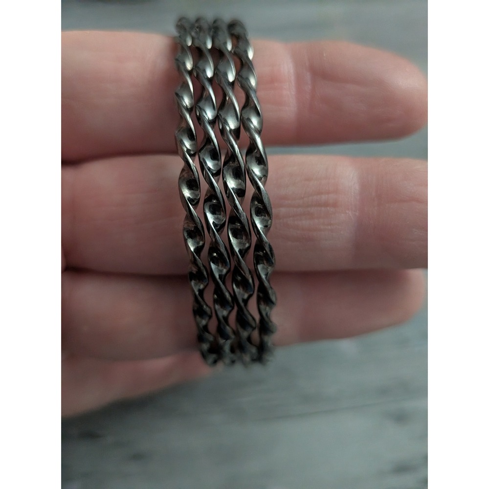 Gunmetal Twisted Rope Bangle Bracelets Set of 4 Stackable Metallic Spirals